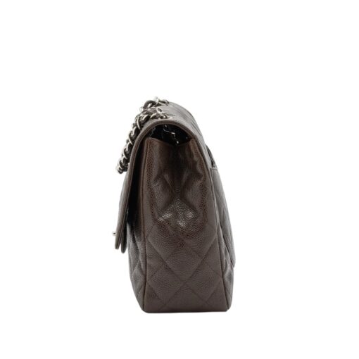 Chanel Dark Brown Quilted Caviar Jumbo Classic Single Flap Bag Silver Hardware - Image 10