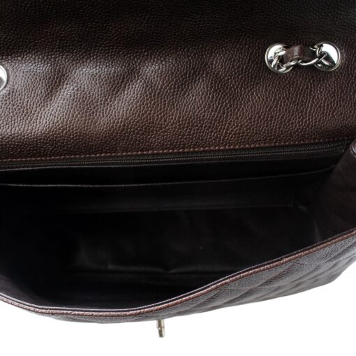 Chanel Dark Brown Quilted Caviar Jumbo Classic Single Flap Bag Silver Hardware - Image 12