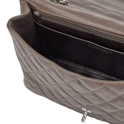Chanel Dark Brown Quilted Caviar Jumbo Classic Single Flap Bag Silver Hardware - Image 13