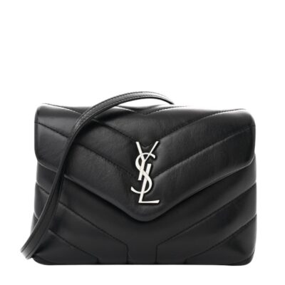 SAINT LAURENT Calfskin Y Quilted Monogram Toy Loulou Crossbody Bag Black