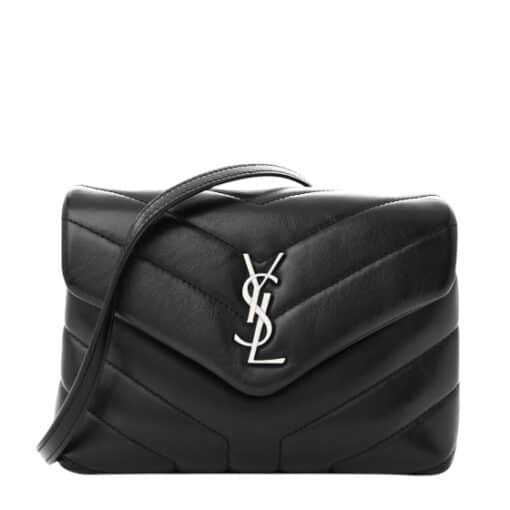 SAINT LAURENT Calfskin Y Quilted Monogram Toy Loulou Crossbody Bag Black