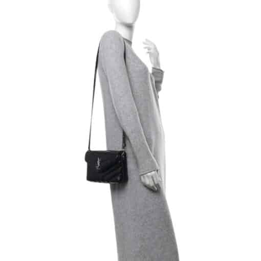 SAINT LAURENT Calfskin Y Quilted Monogram Toy Loulou Crossbody Bag Black - Image 12