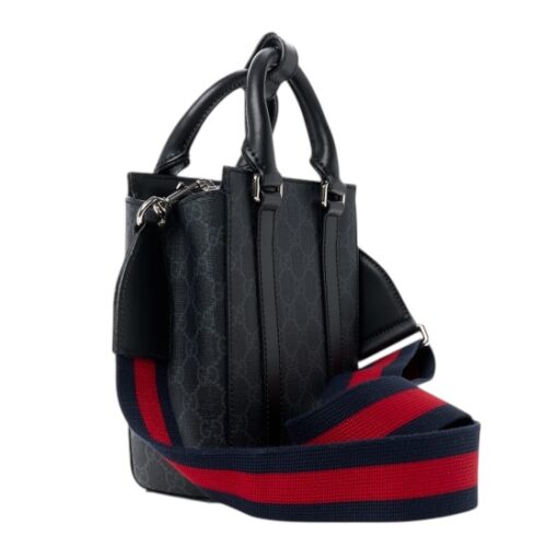 GUCCI GG Supreme Monogram Appia Calfskin Web Mini Tote Bag Black - Image 8
