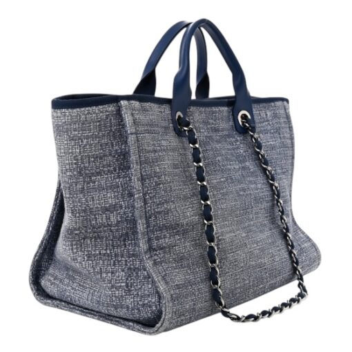 CHANEL Woven Straw Raffia Medium Deauville Tote Blue. - Image 9