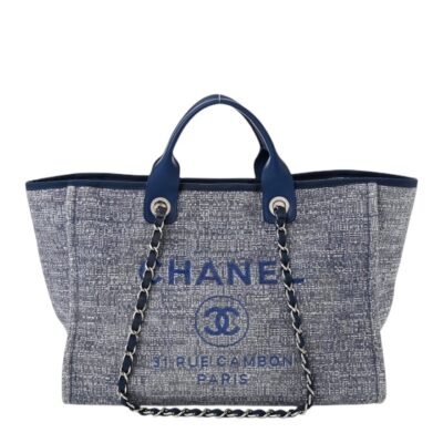 CHANEL Woven Straw Raffia Medium Deauville Tote Blue.