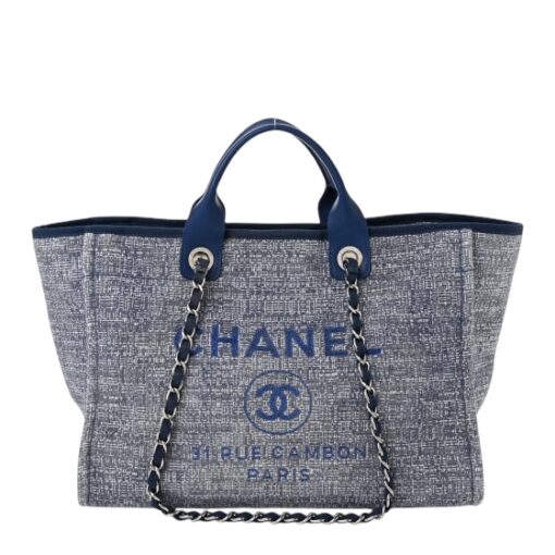 CHANEL Woven Straw Raffia Medium Deauville Tote Blue.