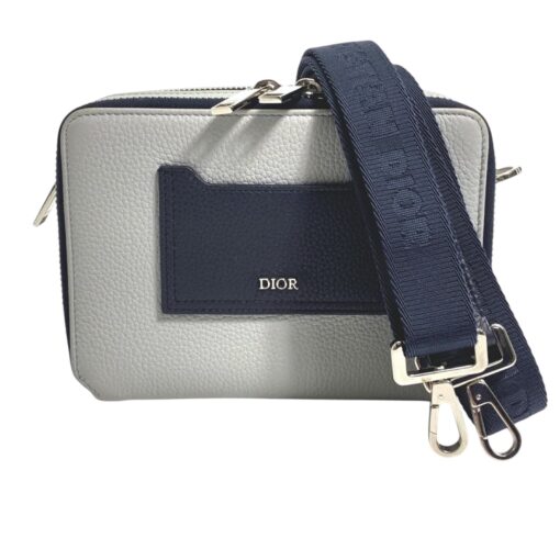 CHRISTIAN DIOR Grained Calfskin Playful Messenger Bag in Navy/Grey - Image 6