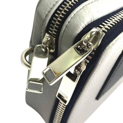 CHRISTIAN DIOR Grained Calfskin Playful Messenger Bag in Navy/Grey - Image 9