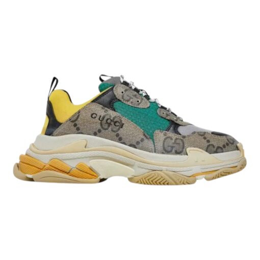 BALENCIAGA X GUCCI Maxi GG Supreme Monogram Mens Triple S Sneakers 43 Beige Ebony Black Green - Image 4