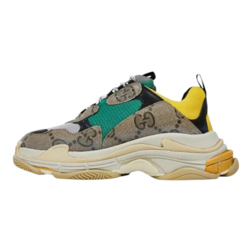 BALENCIAGA X GUCCI Maxi GG Supreme Monogram Mens Triple S Sneakers 43 Beige Ebony Black Green - Image 5