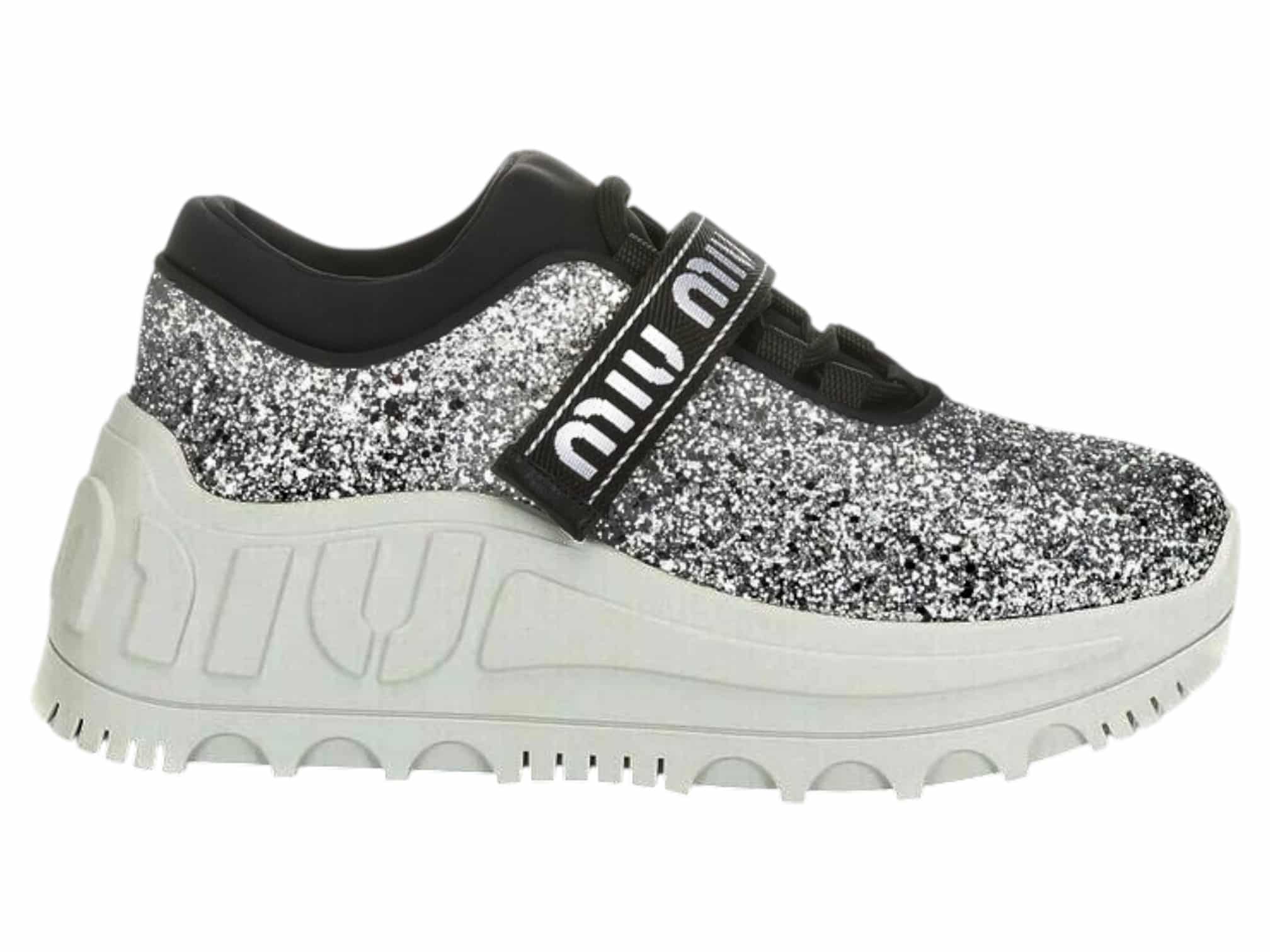 MIU MIU Glitter Logo Strap Chunky Sneakers (Size 37) - Image 4