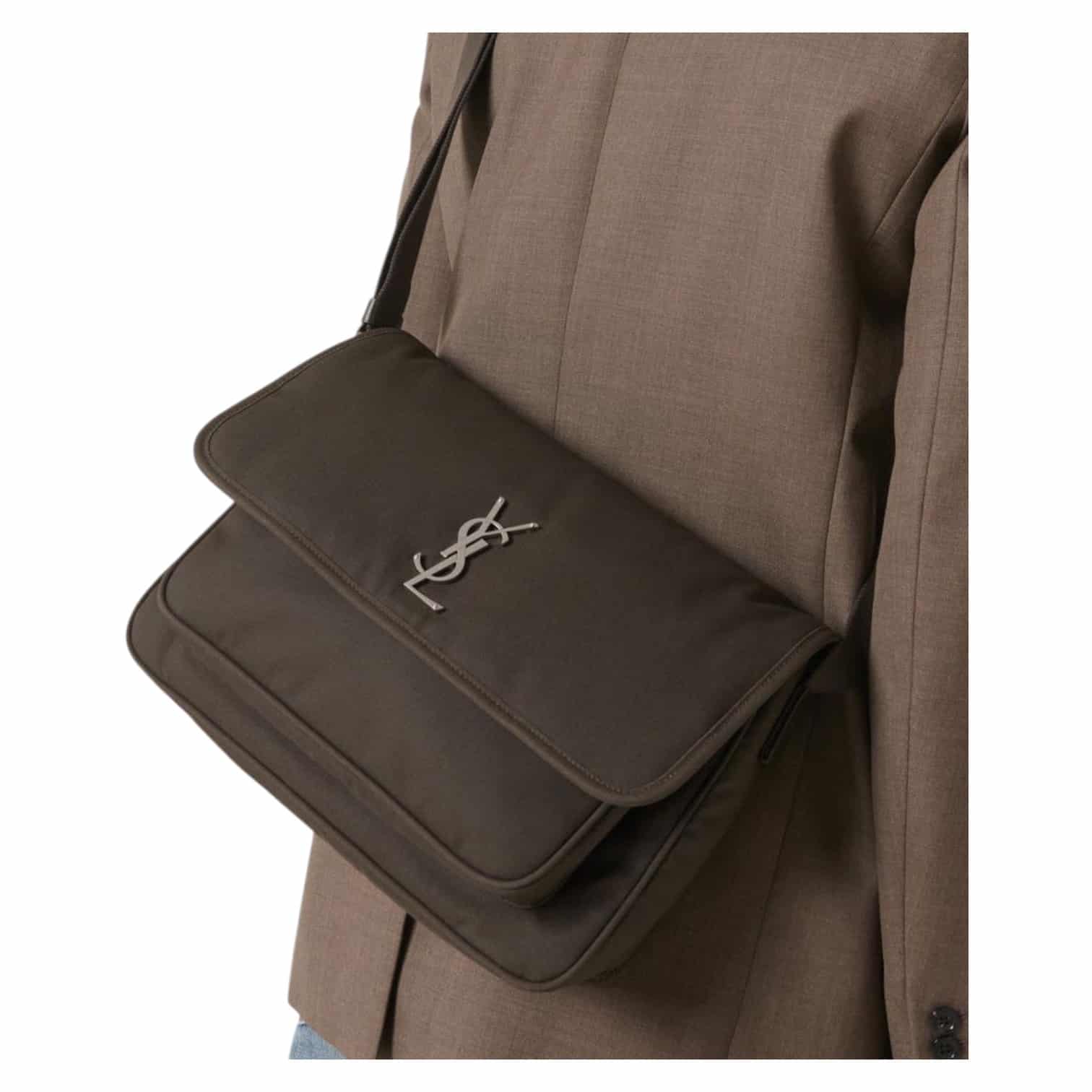 SAINT LAURENT Niki Canvas Messenger Bag in Dark Green. - Image 7