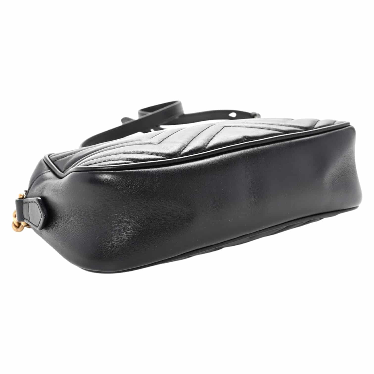 Gucci Calfskin Matelasse Small GG Marmont Chain Shoulder Bag Black. - Image 7