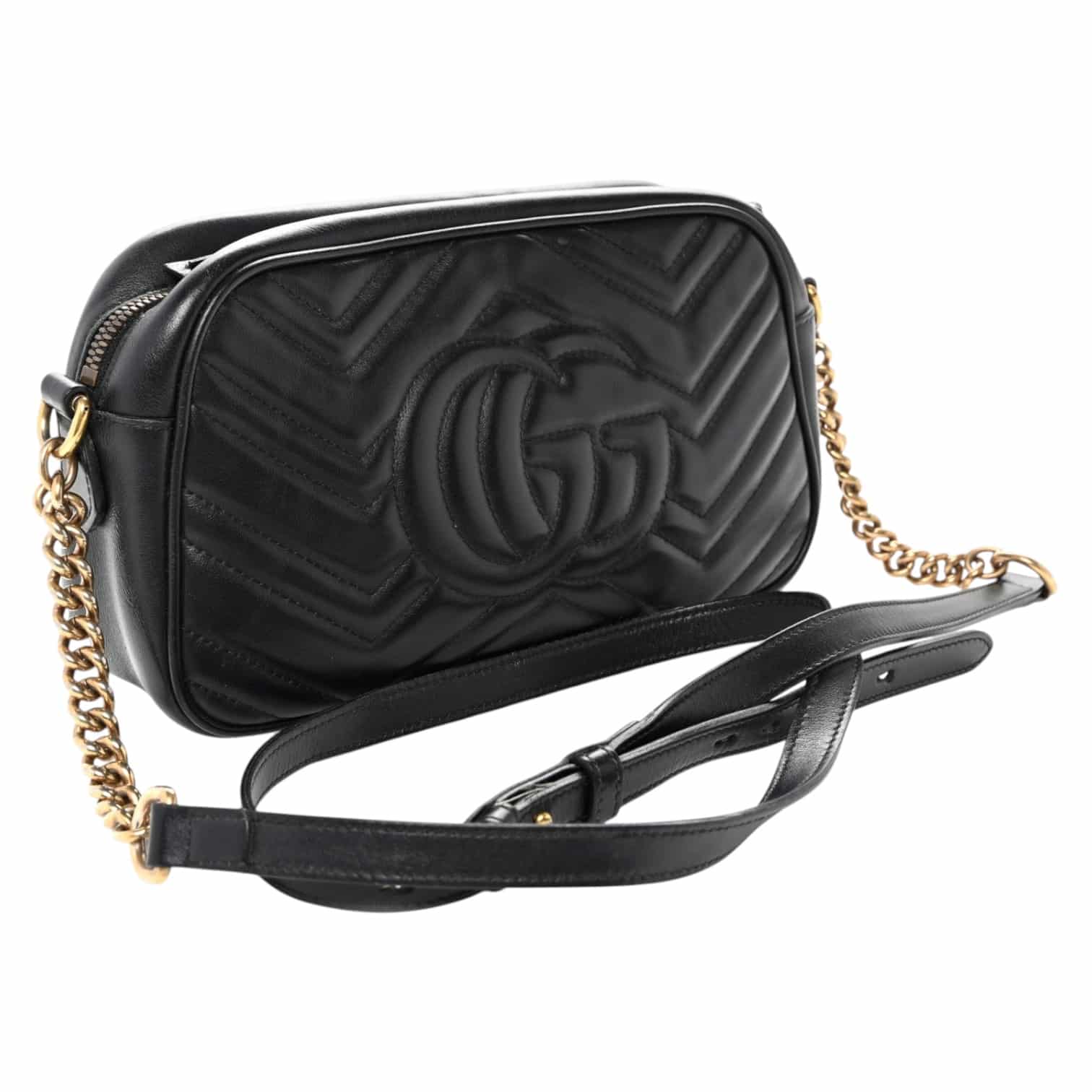 Gucci Calfskin Matelasse Small GG Marmont Chain Shoulder Bag Black. - Image 8