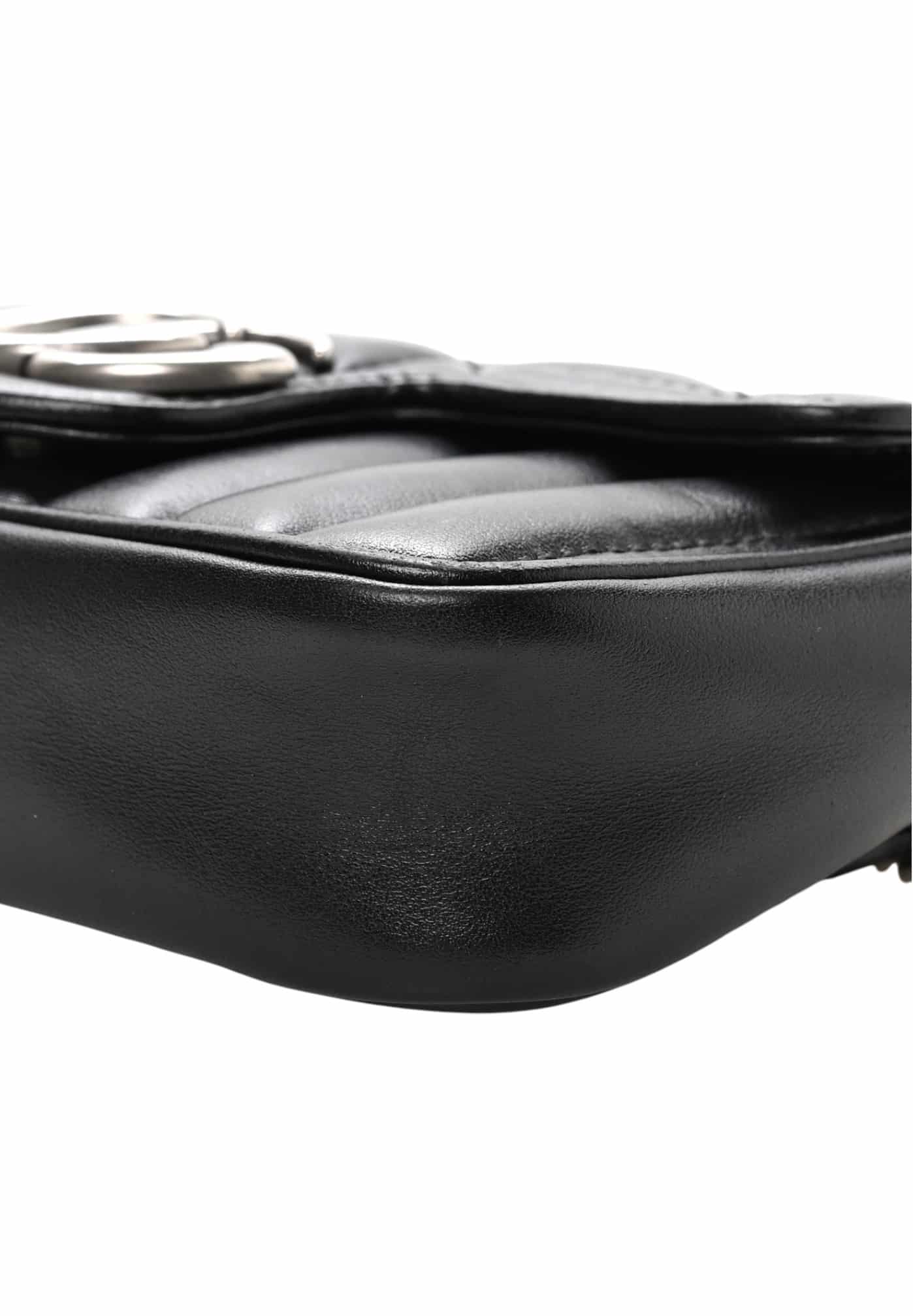 GUCCI Calfskin Matelasse Aria Super Mini GG Marmont Crossbody Bag in Black - Image 6