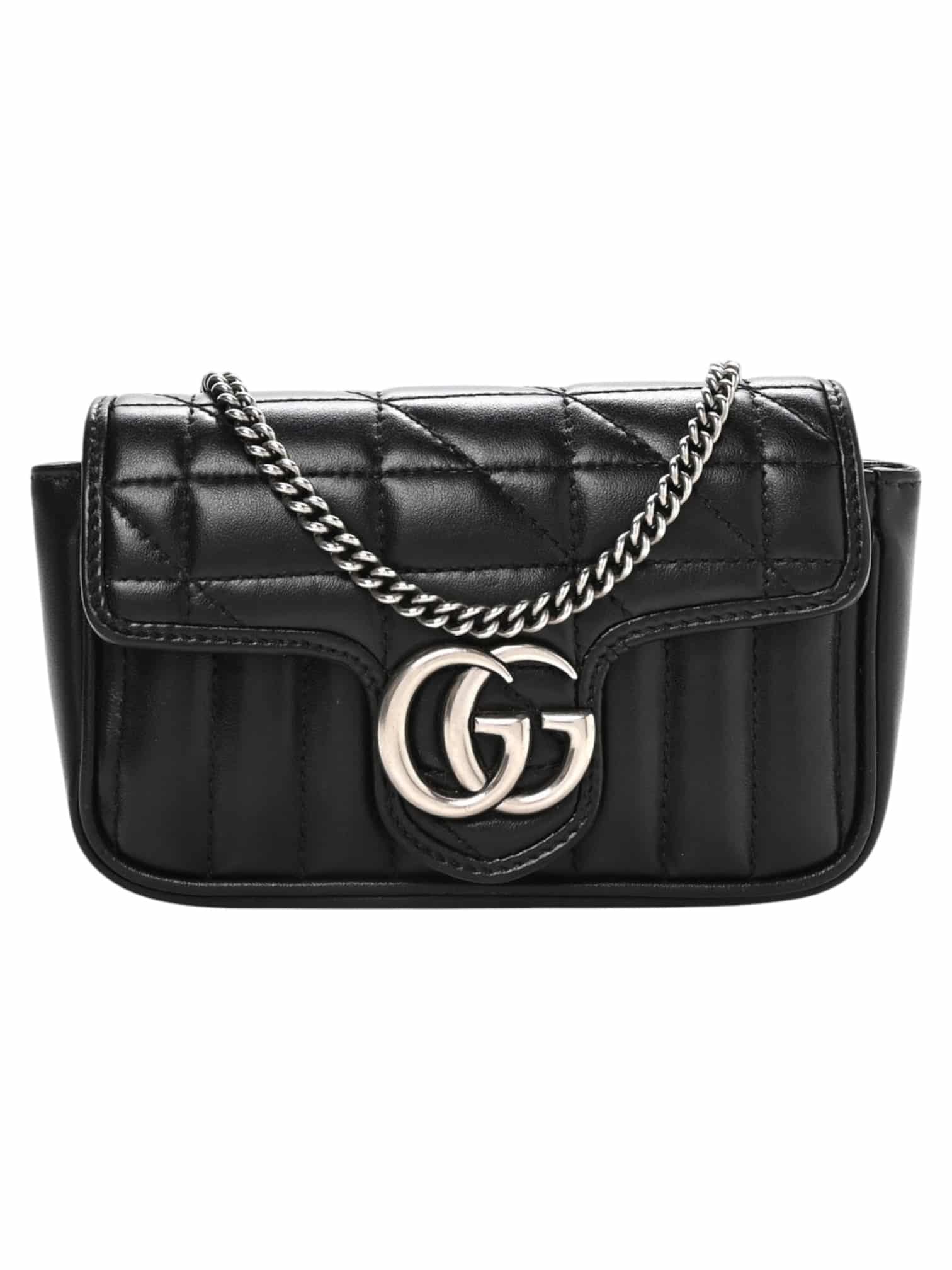 GUCCI Calfskin Matelasse Aria Super Mini GG Marmont Crossbody Bag in Black - Image 9