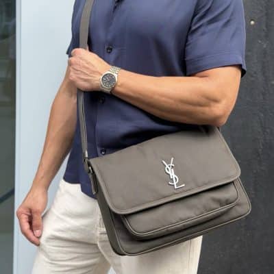 SAINT LAURENT Niki Canvas Messenger Bag in Dark Green.