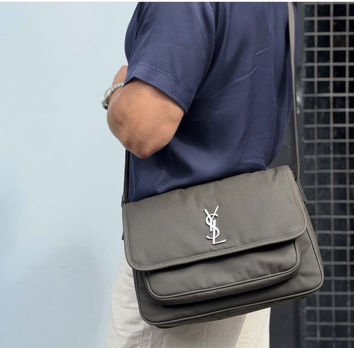 SAINT LAURENT Niki Canvas Messenger Bag in Dark Green. - Image 13