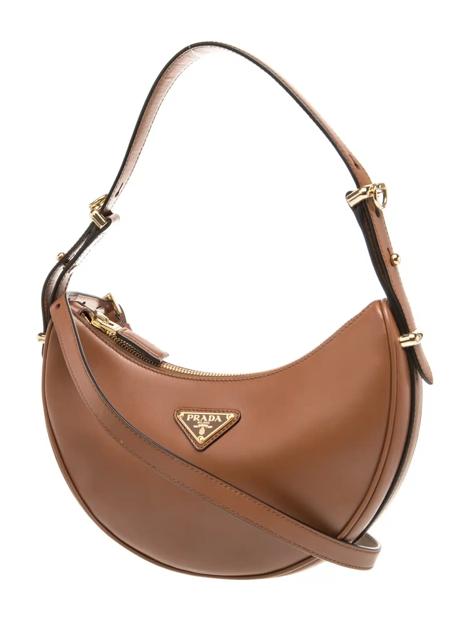 PRADA Soft Calfskin Arque Shoulder Bag Cognac - Image 2