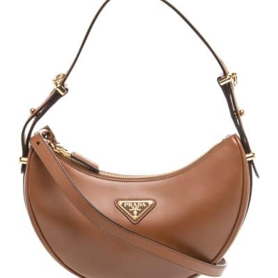PRADA Soft Calfskin Arque Shoulder Bag Cognac
