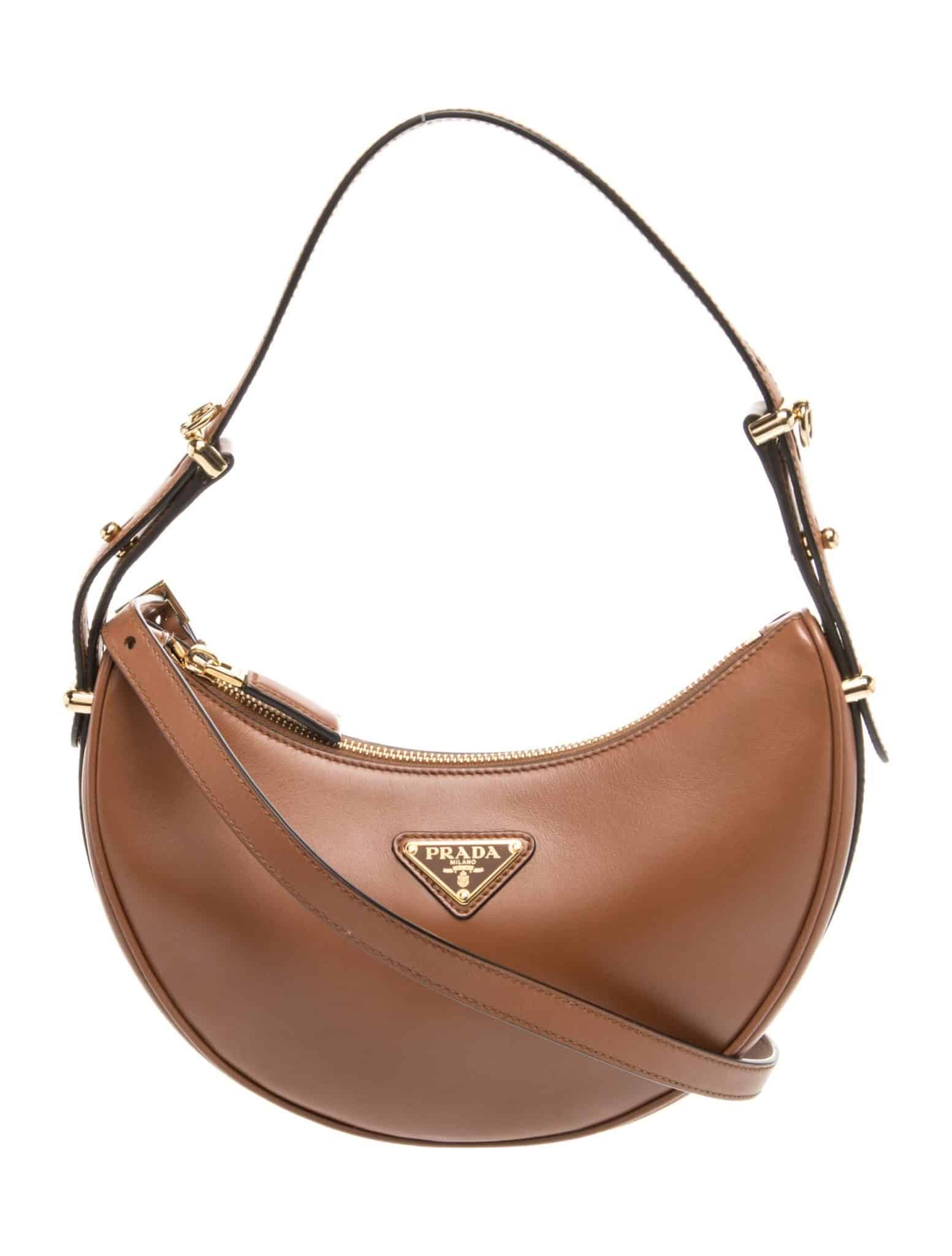 PRADA Soft Calfskin Arque Shoulder Bag Cognac