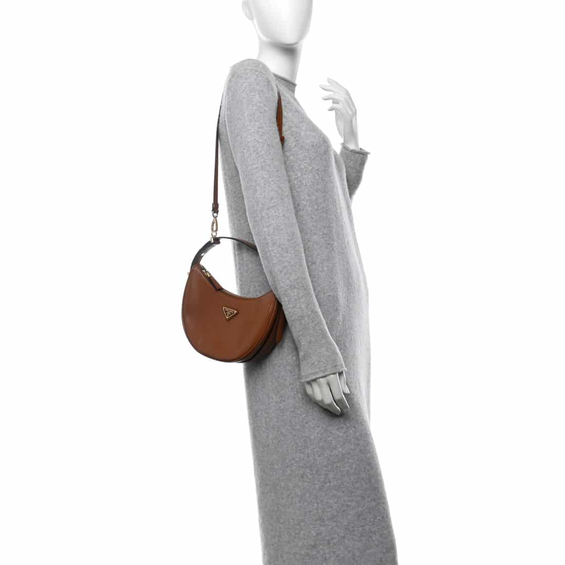 PRADA Soft Calfskin Arque Shoulder Bag Cognac - Image 5
