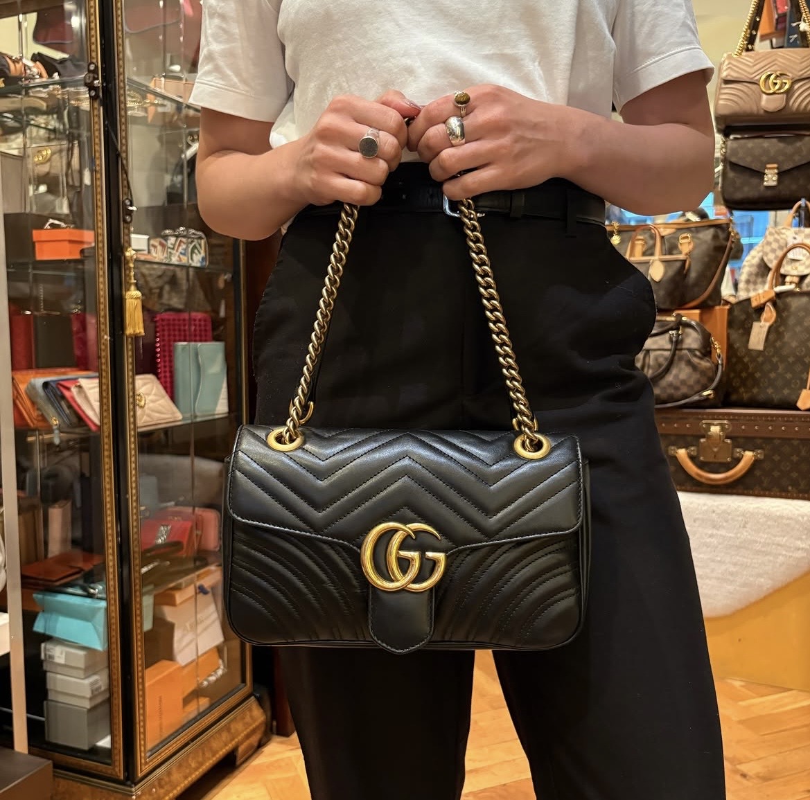 GUCCI Calfskin Matelasse Small GG Marmont Shoulder Bag Black - Image 16