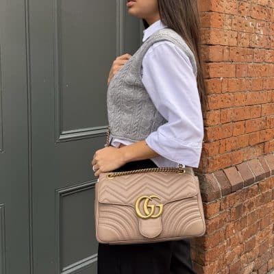 GUCCI Calfskin Matelasse Medium GG Marmont Shoulder Bag Porcelain Rose
