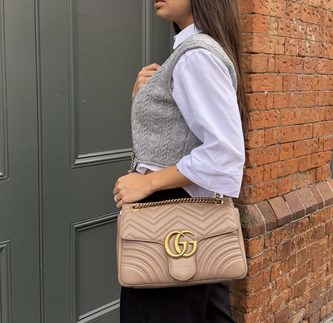 GUCCI Calfskin Matelasse Medium GG Marmont Shoulder Bag Porcelain Rose