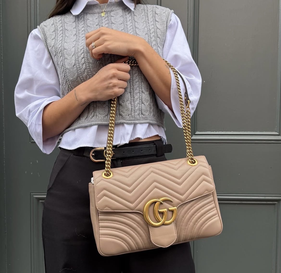 GUCCI Calfskin Matelasse Medium GG Marmont Shoulder Bag Porcelain Rose - Image 14