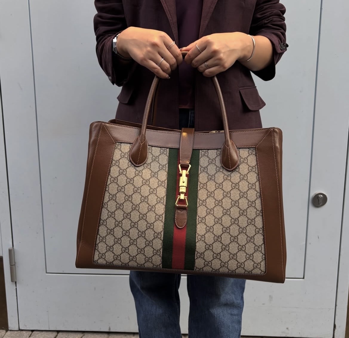Gucci Gucci GG Supreme & Web Jackie 1961 Large Tote Bag - Image 15