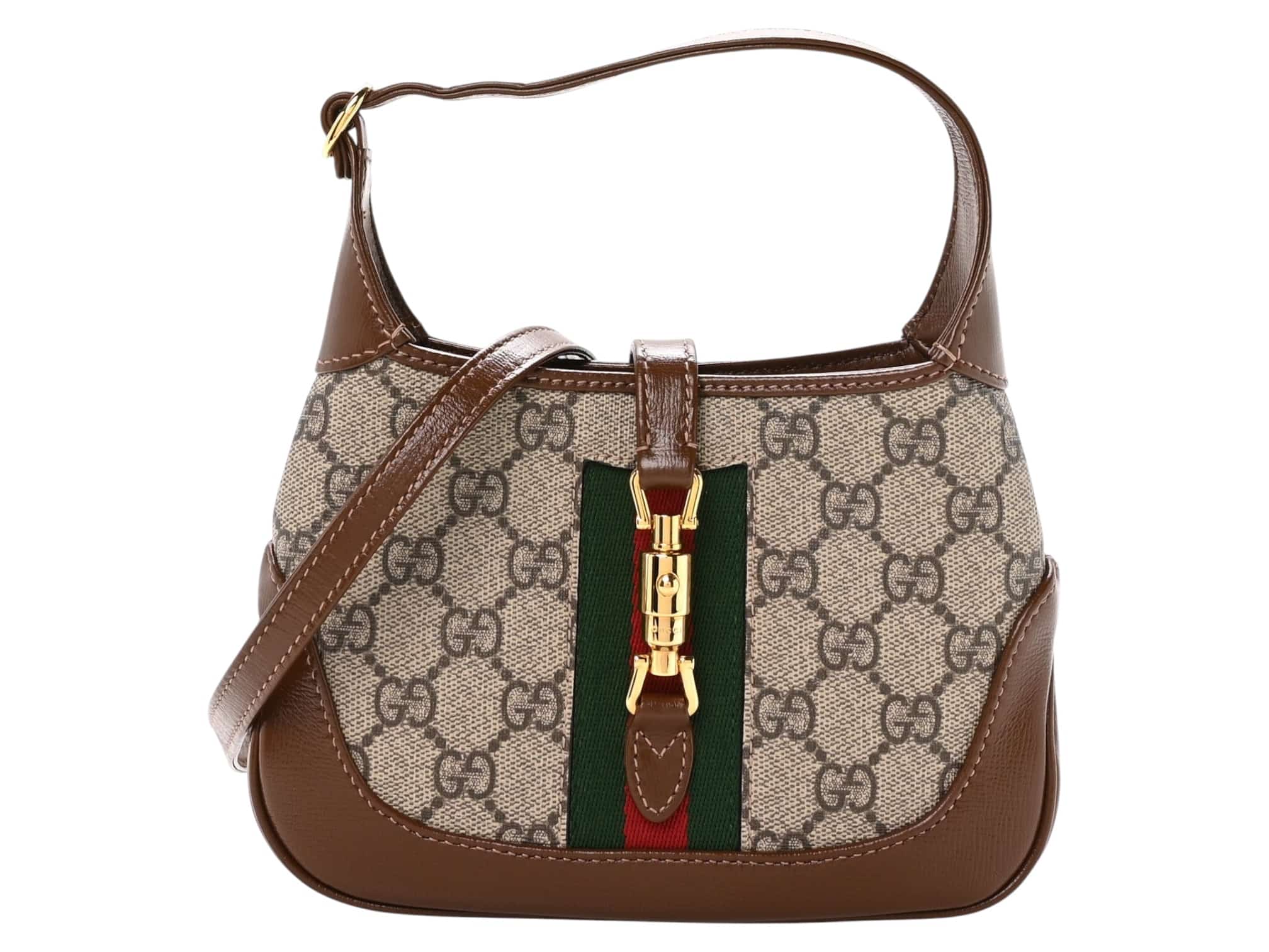 GUCCI GG Supreme Monogram Azalea Calfskin Web Mini Jackie 1961 Hobo Beige Ebony Brown Sugar - Image 2