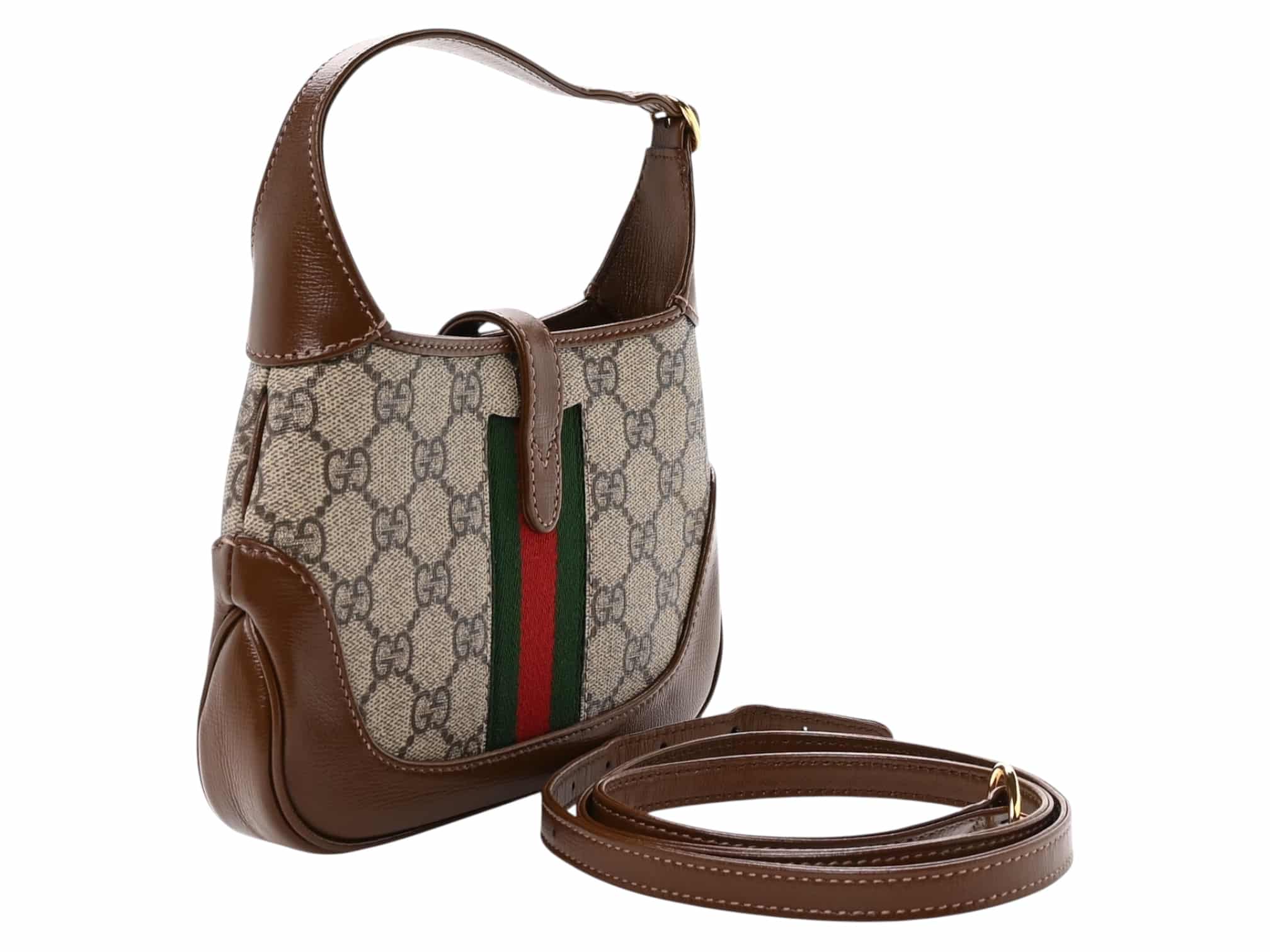 GUCCI GG Supreme Monogram Azalea Calfskin Web Mini Jackie 1961 Hobo Beige Ebony Brown Sugar - Image 3