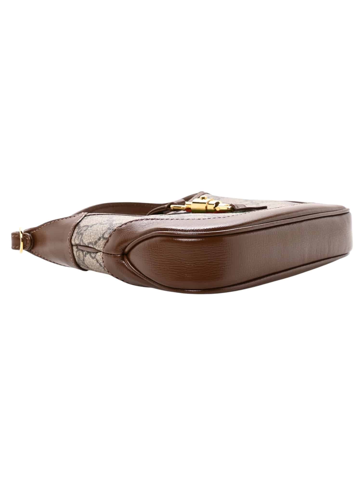 GUCCI GG Supreme Monogram Azalea Calfskin Web Mini Jackie 1961 Hobo Beige Ebony Brown Sugar - Image 4