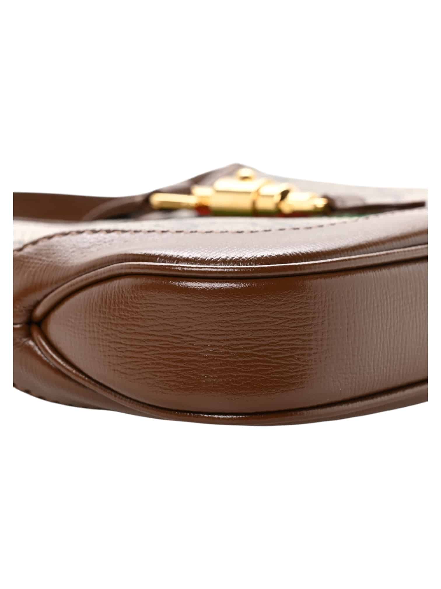 GUCCI GG Supreme Monogram Azalea Calfskin Web Mini Jackie 1961 Hobo Beige Ebony Brown Sugar - Image 5