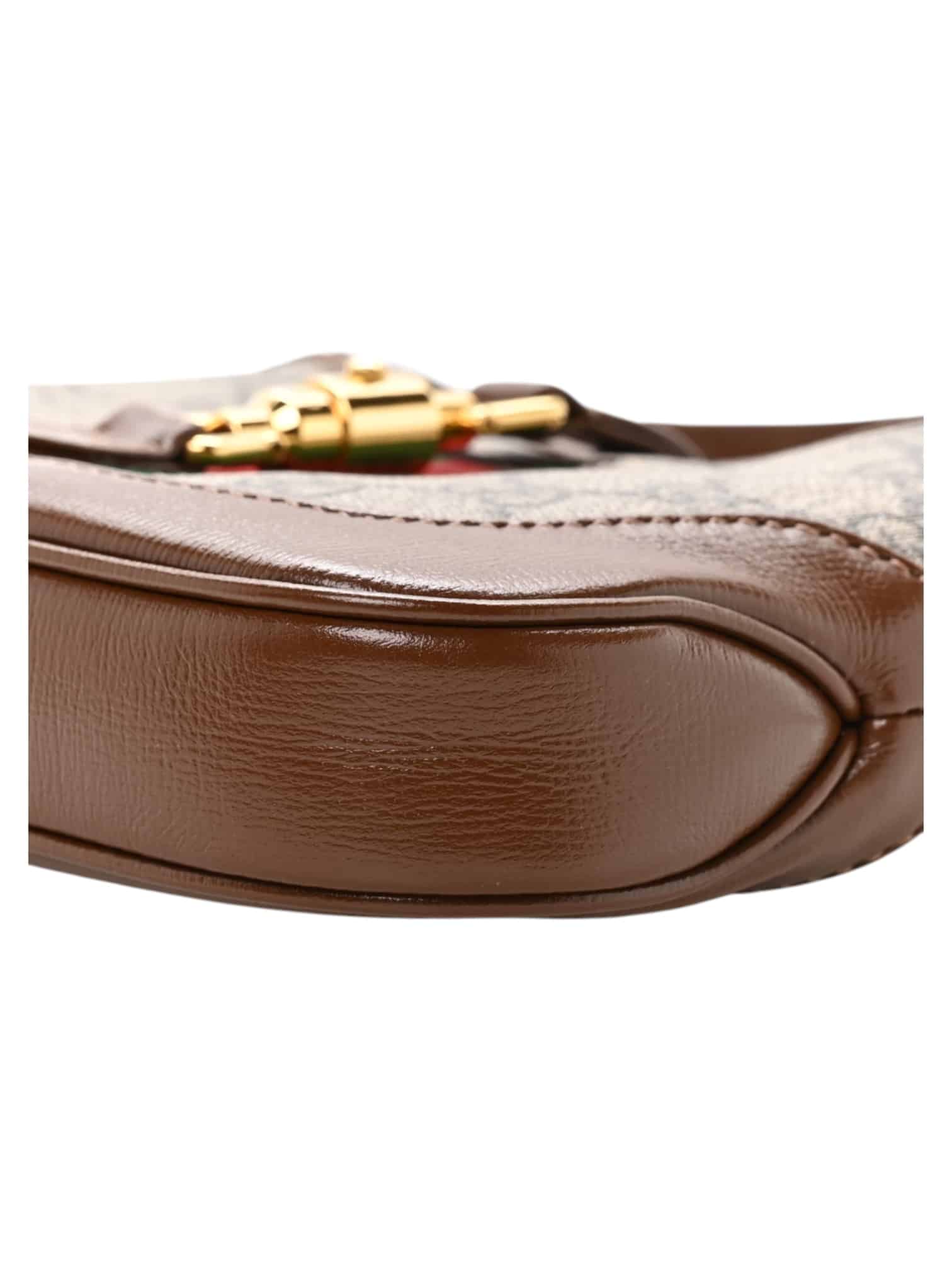 GUCCI GG Supreme Monogram Azalea Calfskin Web Mini Jackie 1961 Hobo Beige Ebony Brown Sugar - Image 6