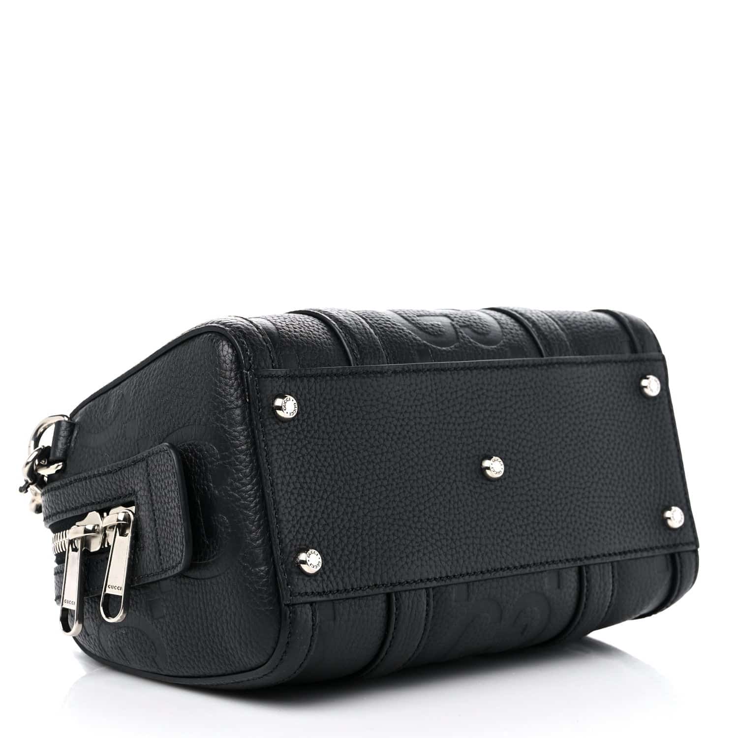 GUCCI Piuma Calfskin Jumbo GG Embossed Mini Duffle Crosbody Bag in Black. - Image 3