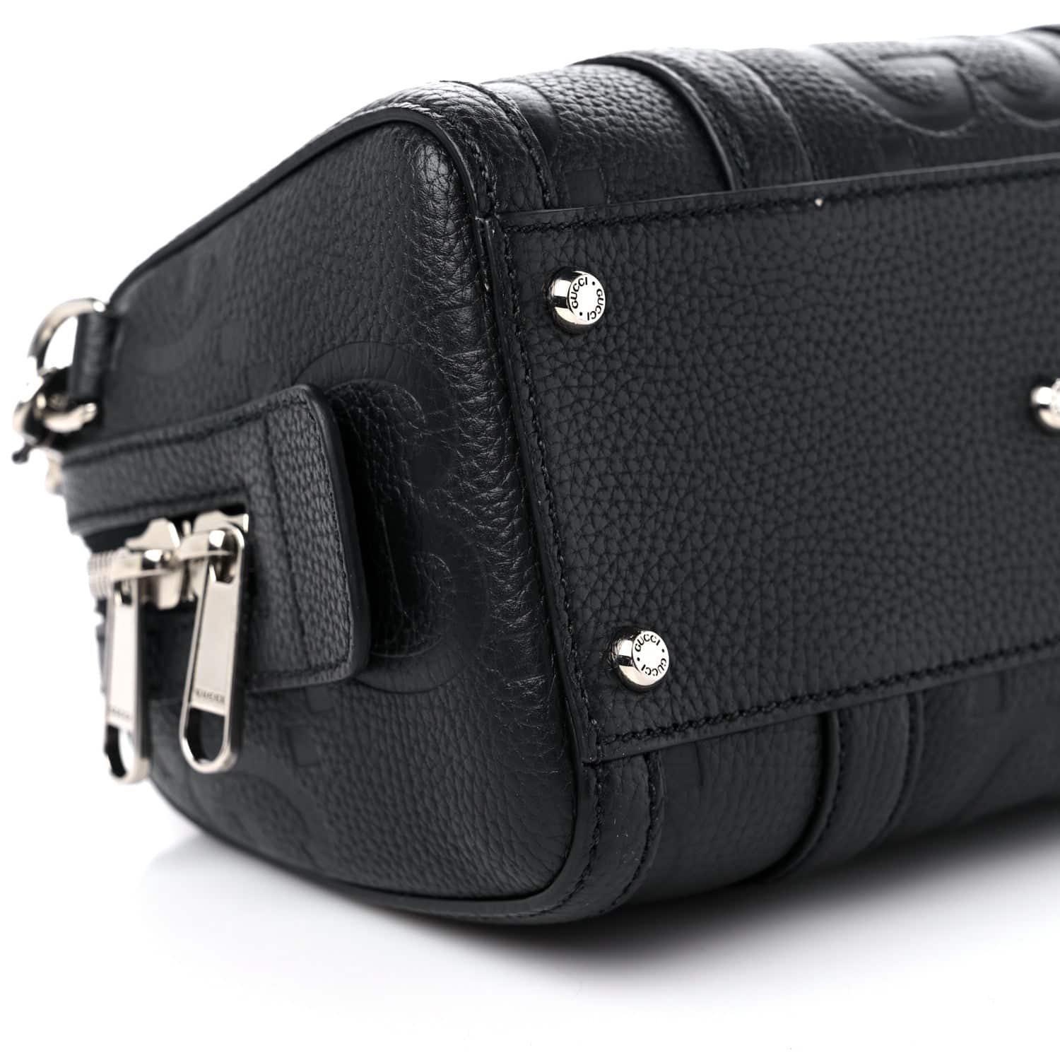 GUCCI Piuma Calfskin Jumbo GG Embossed Mini Duffle Crosbody Bag in Black. - Image 6