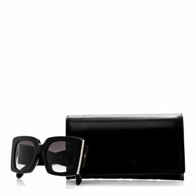 CHANEL Acetate Pearl Rectangle Ladies Sunglasses Black