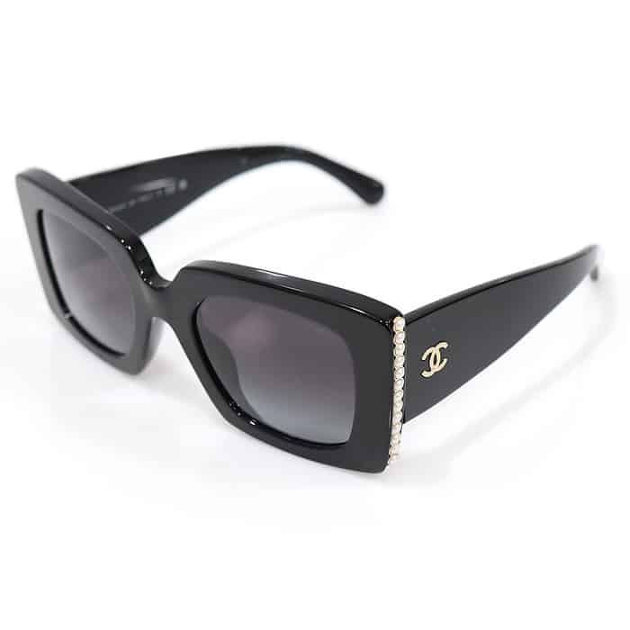 CHANEL Acetate Pearl Rectangle Ladies Sunglasses Black - Image 5