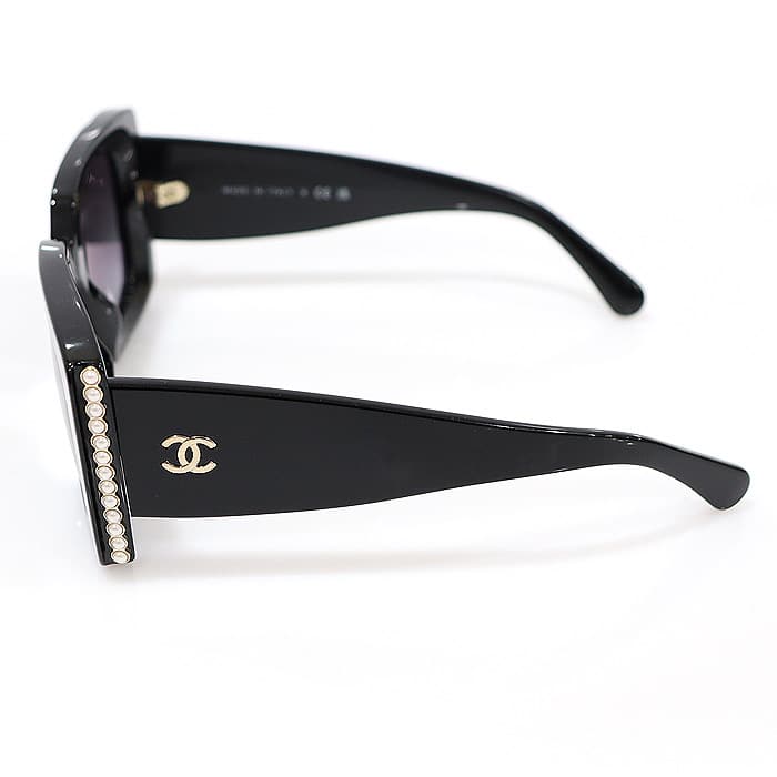 CHANEL Acetate Pearl Rectangle Ladies Sunglasses Black - Image 7