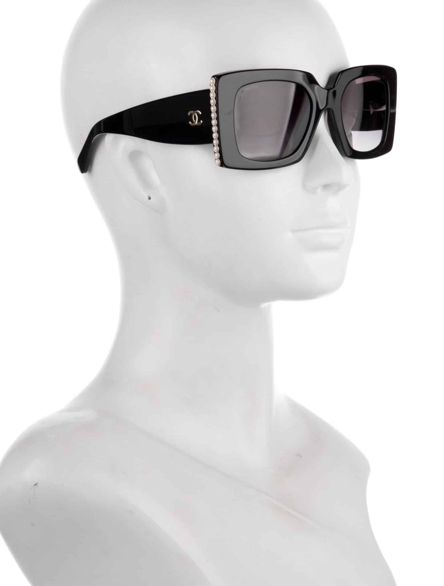 CHANEL Acetate Pearl Rectangle Ladies Sunglasses Black - Image 9