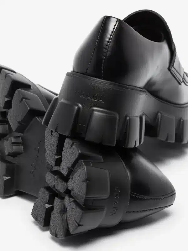 PRADA Spazzolato Rois Metal Triangle Logo Monolith 55mm Loafers Black (Size 37.5) - Image 3