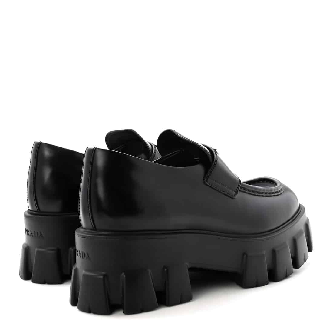 PRADA Spazzolato Rois Metal Triangle Logo Monolith 55mm Loafers Black (Size 37.5) - Image 8