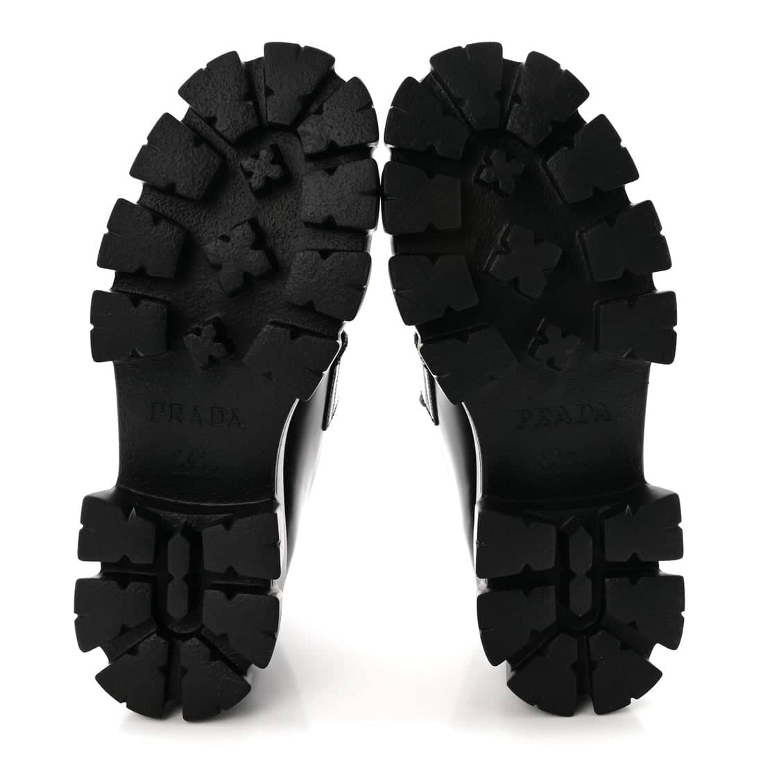 PRADA Spazzolato Rois Metal Triangle Logo Monolith 55mm Loafers Black (Size 37.5) - Image 9