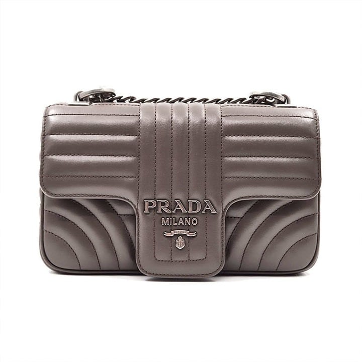 PRADA Soft Calfskin Impunture Diagramme Medium Chain Flap Shoulder Bag Bambu - Image 2