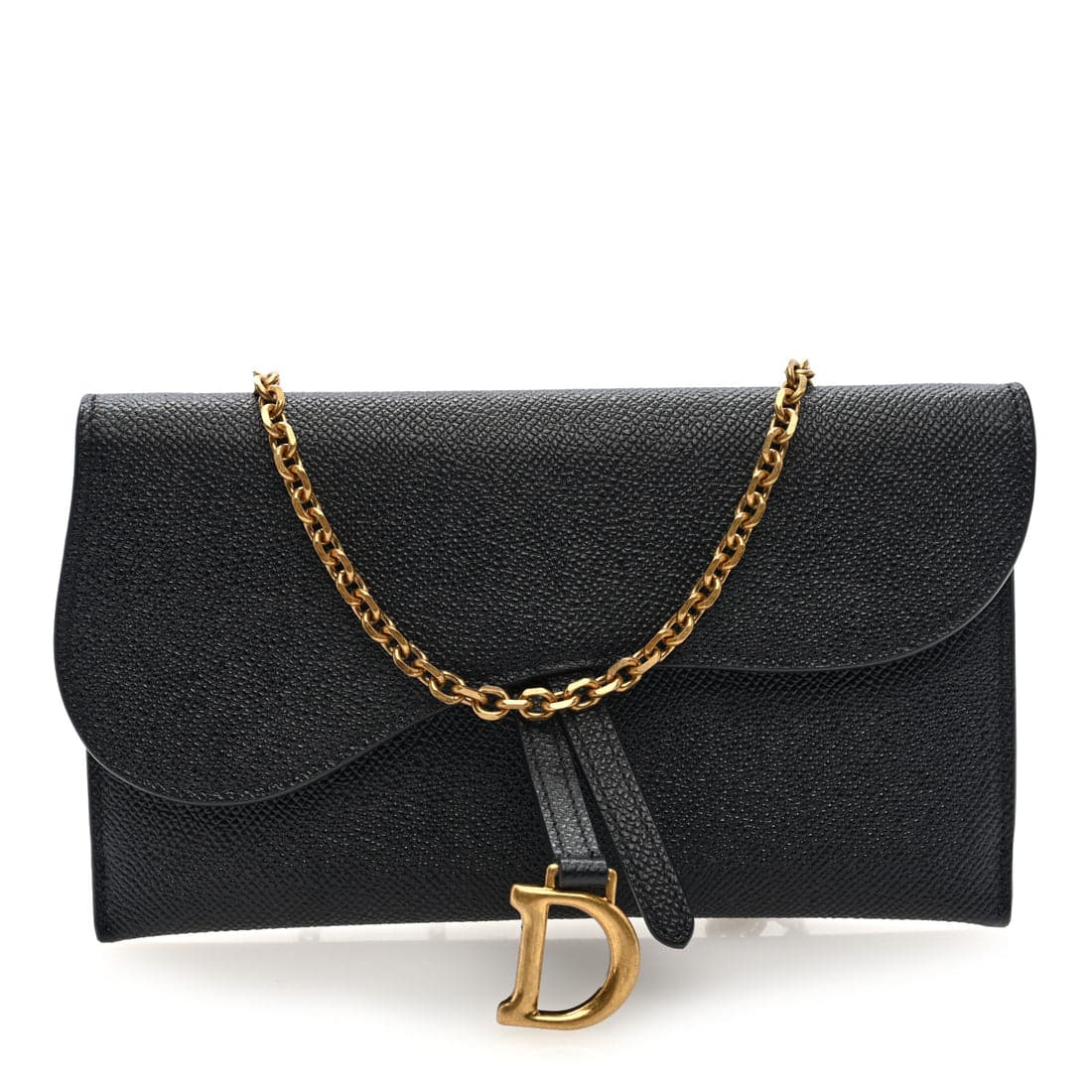 CHRISTIAN DIOR Grained Calfskin Saddle Wallet on Chain in Black - Image 2