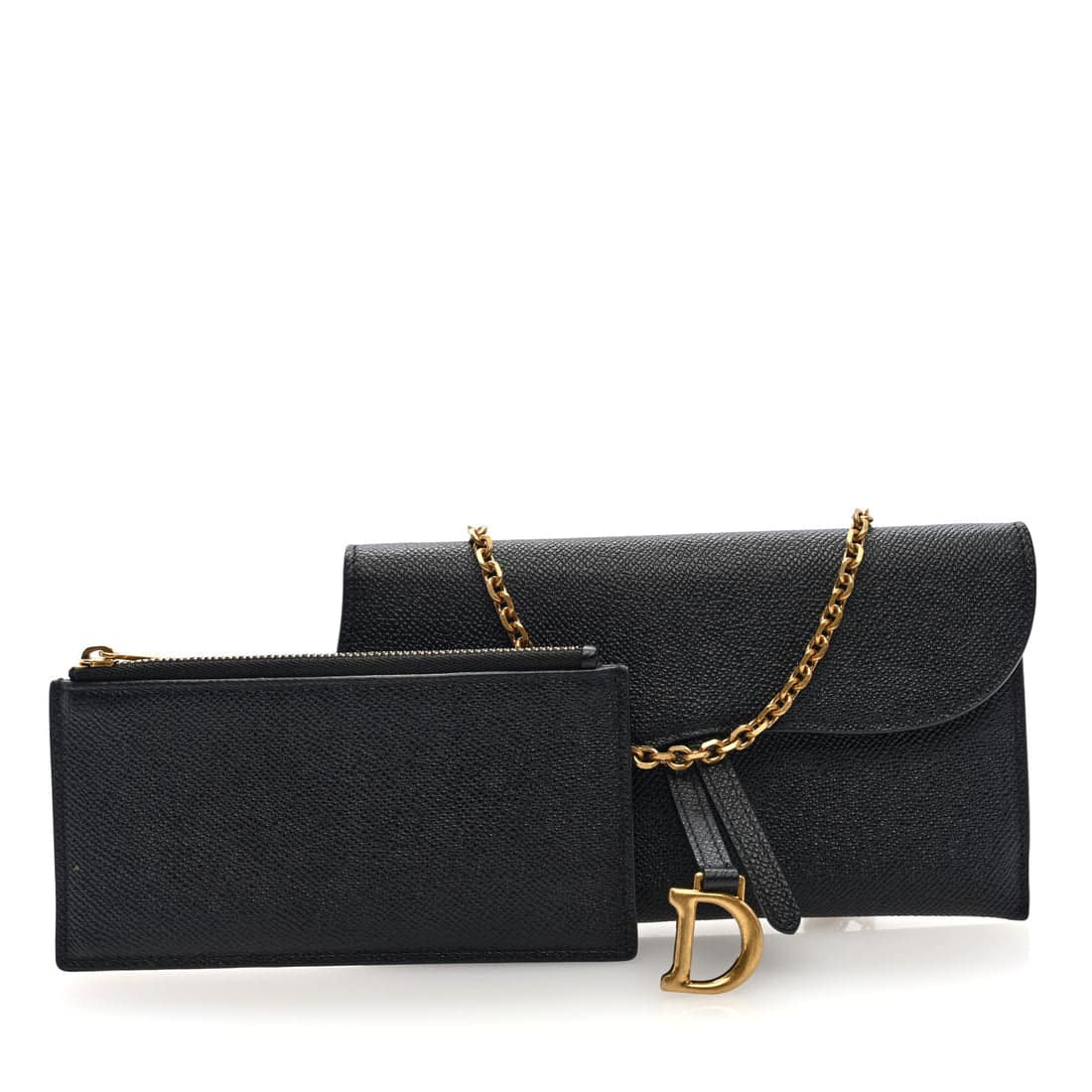 CHRISTIAN DIOR Grained Calfskin Saddle Wallet on Chain in Black - Image 3