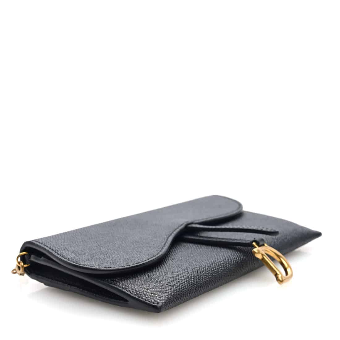 CHRISTIAN DIOR Grained Calfskin Saddle Wallet on Chain in Black - Image 5