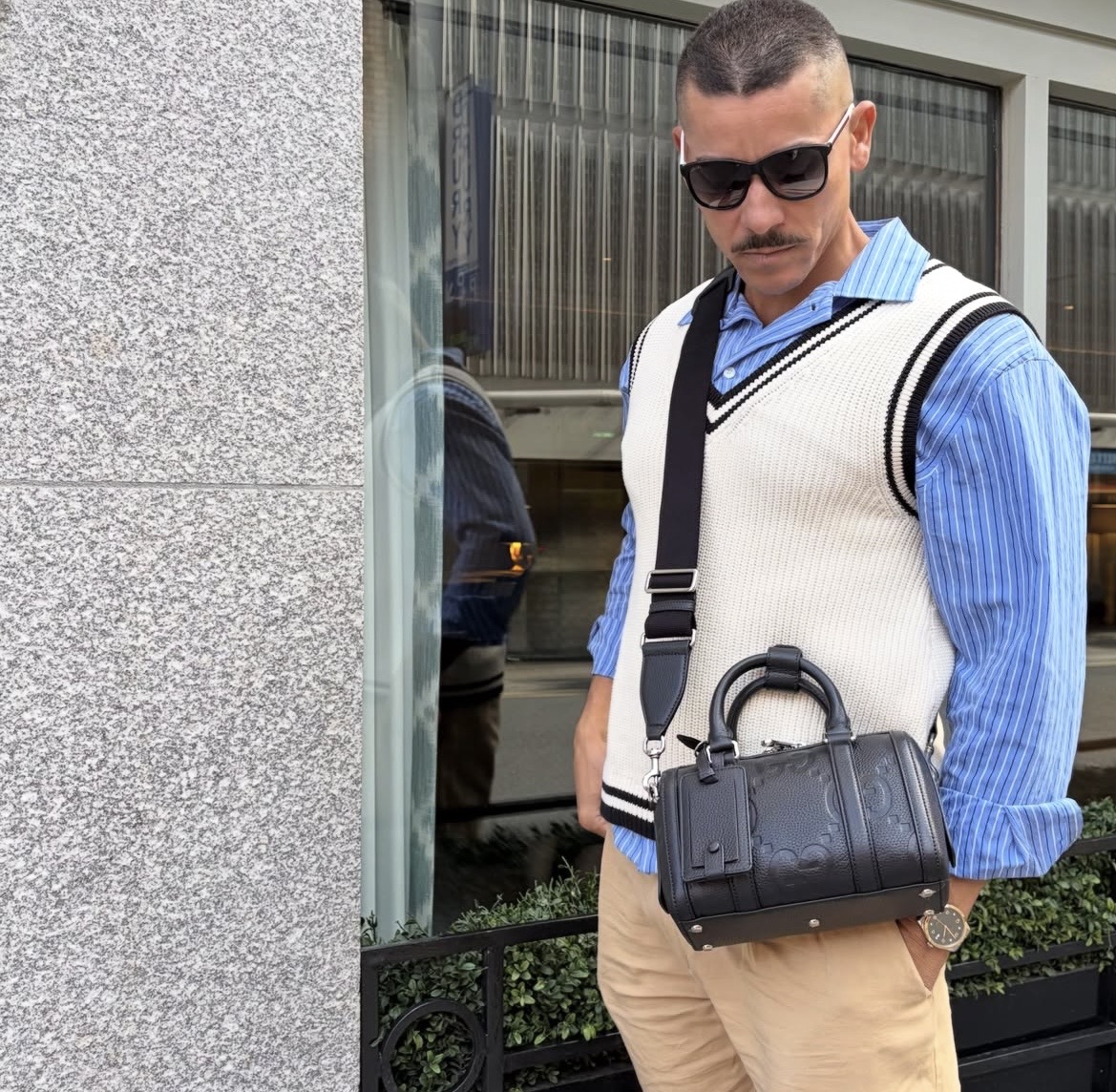 GUCCI Piuma Calfskin Jumbo GG Embossed Mini Duffle Crosbody Bag in Black.